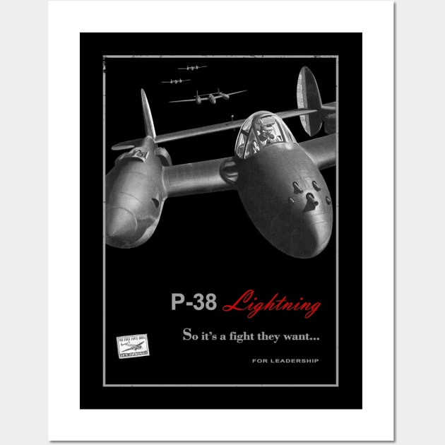 P-38 Lightning WW2 American Fighter Wall Art by Jose Luiz Filho